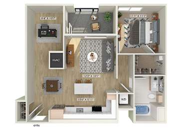 Floor Plan  One bedroom floor plan at The Braydon Apartments in Napa CA