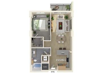 Floor Plan  One bedroom floor plan at Treo Apartments in Fort Lauderdale FL