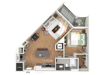 Floor Plan  One bedroom floor plan at Heights at 1520 Apartments in Houston TX