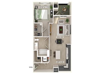 Floor Plan  One bedroom floor plan at Olivean Apartments in Broomfield CO