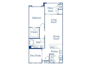 Floor Plan  One bedroom floor plan at Campana Crown Valley Apartments in Mission Viejo CA