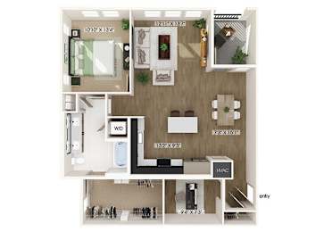 Floor Plan  One bedroom floor plan image at West Village Poway Apartments in Poway CA
