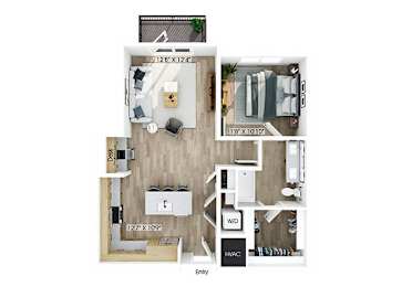 Floor Plan  One bedroom floor plan at Merrick on Midway Apartments in Farmers Branch TX