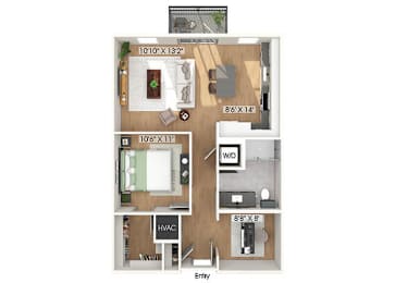 Floor Plan  One bedroom floor plan at Heights at 1520 Apartments in Houston TX