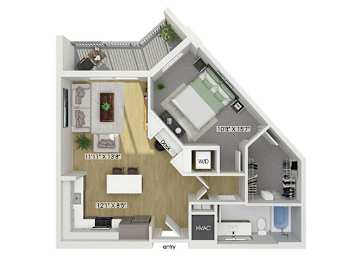 Floor Plan  One bedroom floor plan at Treo Apartments in Fort Lauderdale FL