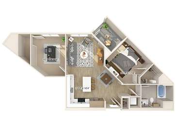 Floor Plan  One bedroom with Den floor plan image at Bevel apartments in san diego CA