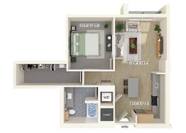 Floor Plan  One bedroom floor plan at Treo Apartments in Fort Lauderdale FL