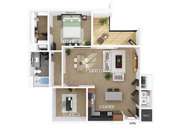 Floor Plan  One bedroom with den floor plan at 333 Ellington in Gaithersburg MD