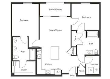 Floor Plan  Two bedroom floor plan at Chromatic Flats Apartments in San Diego CA