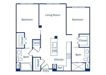 Floor Plan  Two bedroom floor plan at Main and Jamboree Apartments in Irvine CA