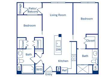 Floor Plan  Two bedroom floor plan at Main and Jamboree Apartments in Irvine CA