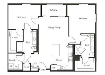 Floor Plan  Two bedroom floor plan at Chromatic Flats Apartments in San Diego CA