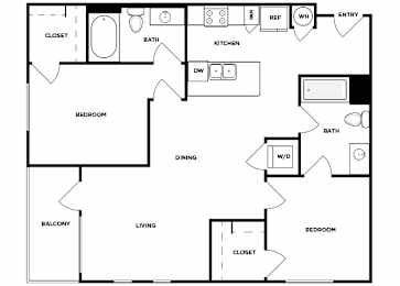 Floor Plan  Two bedroom floor plan image at Norte Town Lake Apartments in Tempe Arizona