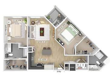 Floor Plan  Two bedroom floor plan image at The Wylden in Los Angeles CA