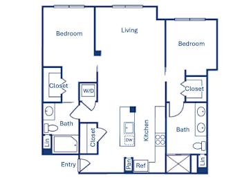 Floor Plan  Two bedroom floor plan at Main and Jamboree Apartments in Irvine CA