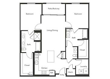 Floor Plan  Two bedroom floor plan at Chromatic Flats Apartments in San Diego CA