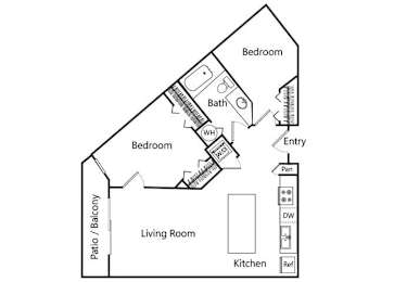 Floor Plan  Two bedroom floor plan at Riverpark Apartments in Redmond WA