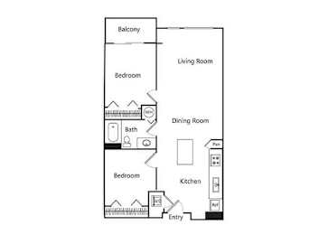 Floor Plan  Two bedroom floor plan at Riverpark Apartments in Redmond WA