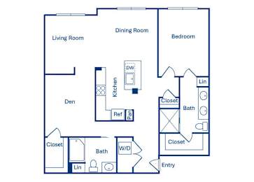 Floor Plan  One bedroom floor plan at Main and Jamboree Apartments in Irvine CA
