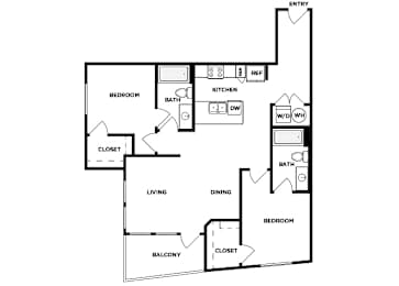 Floor Plan  Two bedroom floor plan image at Norte Town Lake Apartments in Tempe Arizona