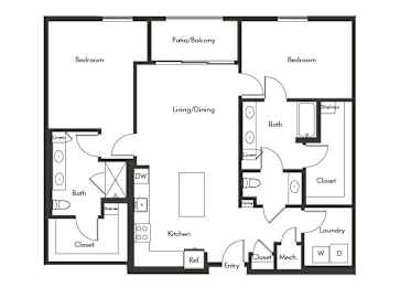 Floor Plan  Two bedroom floor plan at Chromatic Flats Apartments in San Diego CA
