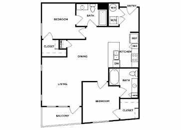 Floor Plan  Two bedroom floor plan image at Norte Town Lake Apartments in Tempe Arizona