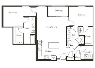 Floor Plan  Two bedroom floor plan at Chromatic Flats Apartments in San Diego CA