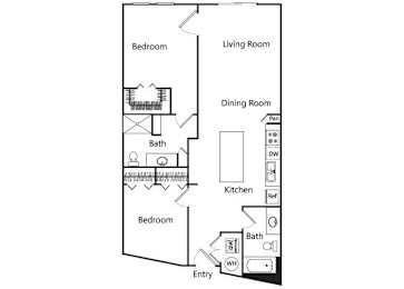 Floor Plan  Two bedroom floor plan at Riverpark Apartments in Redmond WA