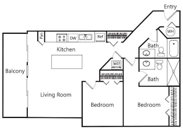 Floor Plan  Two bedroom floor plan at Riverpark Apartments in Redmond WA