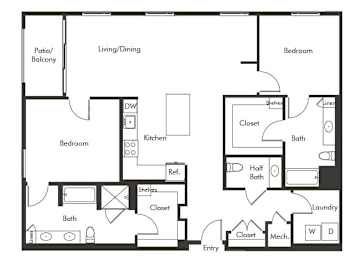 Floor Plan  Two bedroom floor plan at Chromatic Flats Apartments in San Diego CA