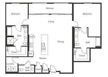 Floor Plan  Two bedroom floor plan at Chromatic Flats Apartments in San Diego CA