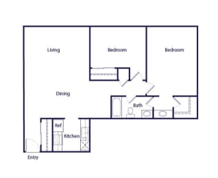 Floor Plan  Two bedroom Floor Plan at The Pines Apartments in Lakewood CO