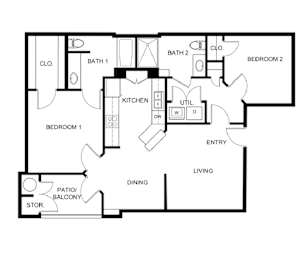 Floor Plan  A black and white floor plan of a house with labeled rooms.