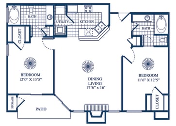 Floor Plan  Two bedroom floor plan at Tivoli Apartments in Dallas, Texas