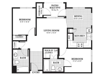 Floor Plan  two bedroom two bathroom floor plan image