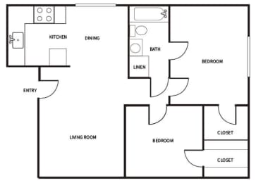 Floor Plan  two bedroom one bathroom floor plan image at Park Villas