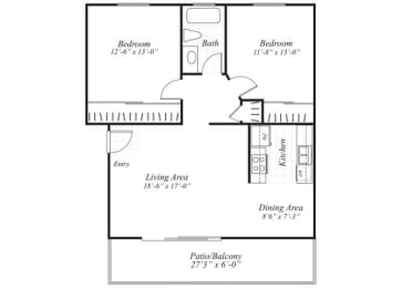 Floor Plan  two bedroom floor plan at Wyndover apartments