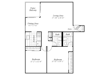 Floor Plan  two bedroom floor plan at Ridgemoor apartments