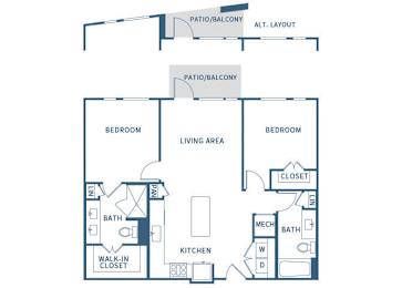 Floor Plan  Two Bedroom floor plan at Jada Legacy Central