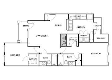 Floor Plan  Two bedroom apartment floor plan at Ironwood Crossing Apartments and Townhomes in Fort Worth TX