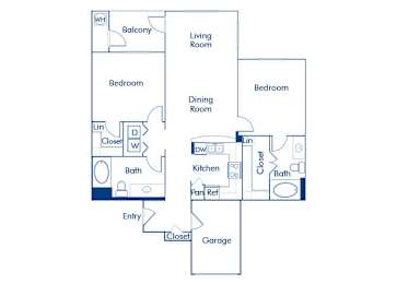 Floor Plan  Two bedroom floor plan at Landara Apartments in Ontario CA