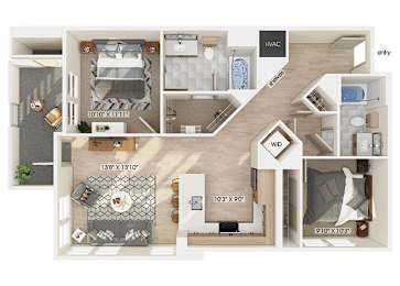 Floor Plan  Two bedroom floor plan at The Braydon Apartments in Napa CA
