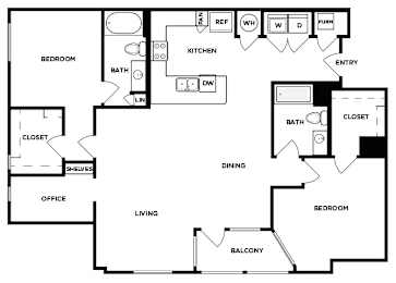 Floor Plan  Two bedroom floor plan image at Norte Town Lake Apartments in Tempe Arizona