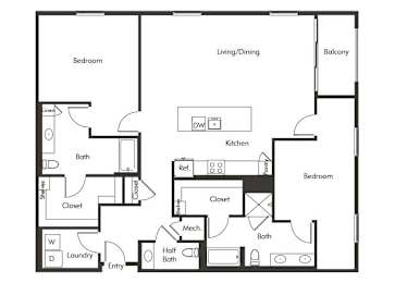 Floor Plan  Two bedroom floor plan at Chromatic Flats Apartments in San Diego CA
