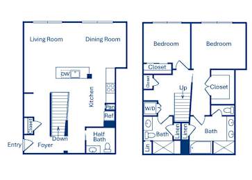 Floor Plan  Two bedroom floor plan at Main and Jamboree Apartments in Irvine CA