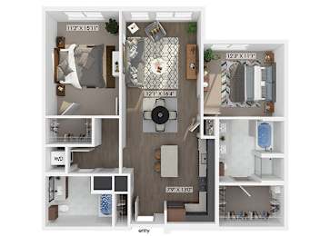 Floor Plan  Two bedroom two bathroom floor plan image at V2 Apartments