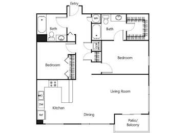 Floor Plan  Two bedroom floor plan at Riverpark Apartments in Redmond WA