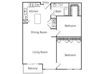 Floor Plan  Two bedroom floor plan at Riverpark Apartments in Redmond WA