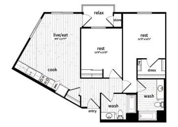 Floor Plan  Two bedroom floor plan at GEO Apartment in Fremont CA
