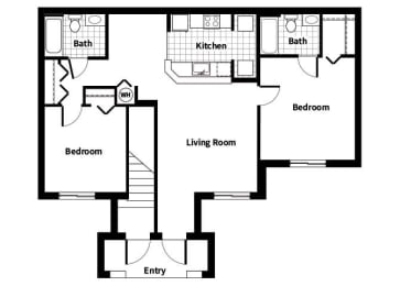 Floor Plan  Two bedroom two bathroom floor plan image at Running Brook Apartments in Miami FL
